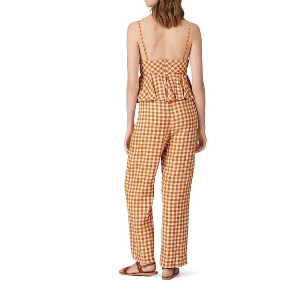 Saylor Jumpsuit Women Medium Orange White Bohemian Wide Leg Western Gingham RTR - Picture 15 of 15